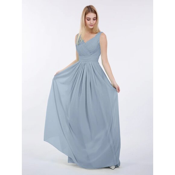 Babaroni Dresses & Skirts - Babaroni Womens Dusty Blue Formal Pleated V Neck & Back Brides Maid Dress US 6